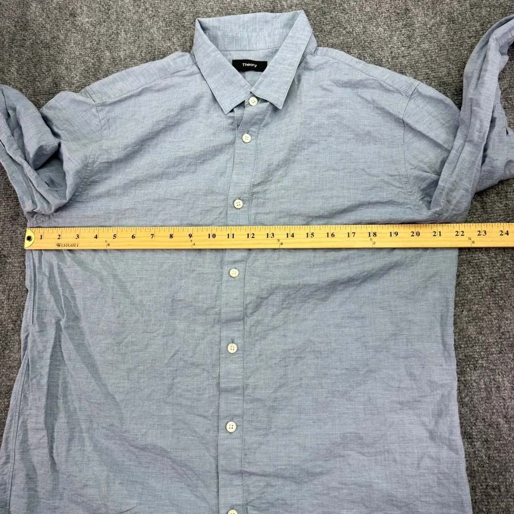 Theory Shirt Men's XL Light Blue Edward Essential Linen Cotton Blend Button Down